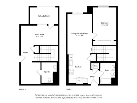 Floor plan for 1 bed, 1 bath, 1244 sqft